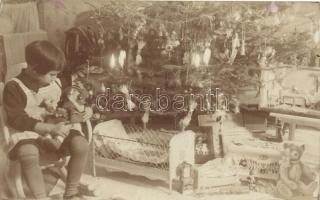 1927 Little girl at Christmas, presents, photo