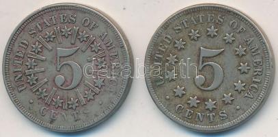 Amerikai Egyesült Államok 1867. 5c Cu-Ni Shield (2xklf) T:2- kis ph.  USA 1867. 5 Cents Cu-Ni Shield (2xdiff) C:VF small edge error
