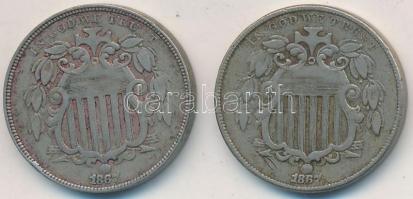 Amerikai Egyesült Államok 1867. 5c Cu-Ni "Shield" (2xklf) T:2- kis ph. 
USA 1867. 5 Cents...