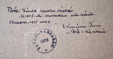 1927 Petőfi Sándor eredeti fényképe után készített emlék nyomat, hátoldalán Komáromi János író, a Pe...