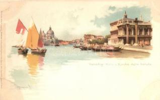 Venice, Venedig; Molo und Kirche della Salute / church, Meissner & Buch Venedig 12 Künstler-Postkarten Serie 1011. litho s: A. Prosdomici (cut)