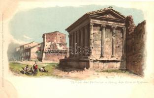 Rome, Roma; Tempel der Fortuna, Haus des Cola di Rienzo / temple, house,  Meissner &amp; Buch &quot;Rom&quot; 12 Künstler-Postkarten Serie 1018. litho  s:  G. Gioja (cut)