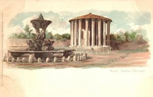 Rome, Roma; Vesta Tempel / temple, Meissner & Buch Rom 12 Künstler-Postkarten Serie 1018. litho s: G. Gioja (cut)