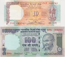 India 1992. 10R + 2010. 100R T:III,II India 1992. 10 Rupees + 2010. 100 Rupees C:F,XF