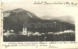 Felsőbánya, Baia Sprie; látkép a templommal és a bánya heggyel, kiadja Dácsek Péter / general view with the church and mountain