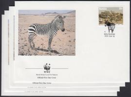 WWF: Hegyi zebra sor 4 db FDC-n, WWF Mountain zebra set 4 FDC