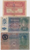 1912. 100K felülbélyegzéssel + 1913. 20K hamis felülbélyegzéssel + 1915. 10K + 1917. 2K felülbélyegzéssel (one banknote with fake overprint) T:III,III-,IV