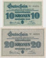 Ausztria / Kleinmünchen hadifogolytábor 1915. 10K + 20K T:I,I- Austria / Kleinmünchen POW camp 1915. 10 Kronen + 20 Kronen C:UNC,AU