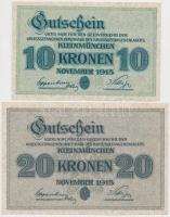 Ausztria / Kleinmünchen hadifogolytábor 1915. 10K + 20K T:I,I-
Austria / Kleinmünchen POW camp 1915...