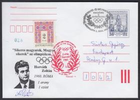 Horváth Zoltán (1937- ) olimpiai bajnok vívó aláírása őt ábrázoló emlékborítékon