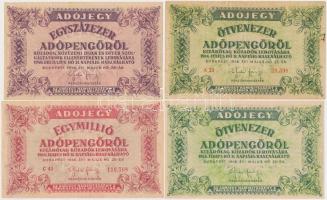 1946. 10db-os vegyes magyar adópengő bankjegy tétel, közte fordított címeres, sorozat- és sorszám né...