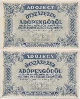 1946. 10db-os vegyes magyar adópengő bankjegy tétel, közte fordított címeres, sorozat- és sorszám né...