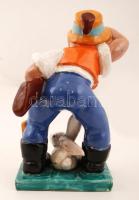 Komlós vadász fiú a nyúllal, kézzel festett mázas kerámia, jelzett, hibátlan, m:22 cm