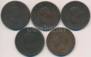 Nagy-Britannia 1806-1827. 1/2P Cu (5x) "III. György" + "IV. György" T:2-,3 Great Britain 1806-1827. 1/2 Penny Cu (5x) "George III" + "George IV" C:VF,F