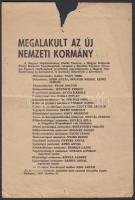 1956. október 27. Bp., "Megalakult az új nemzeti kormány" röplap, 23x15 cm