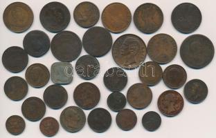 ~1800-1900. 33db-os brit, és brit gyarmati fémpénz tétel T:2,2-,3 ~1800-1900. 33pcs of British and colonial coins C:XF,VF,F