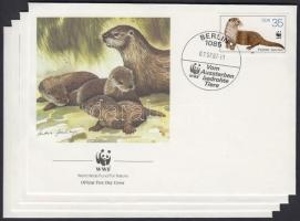 WWF Otters set + 4 FDC WWF: Vidrák sor + 4 FDC