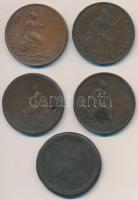 Nagy-Britannia 1806-1854. 1P Cu (5x) "III. György" + "IV. György" + "Viktória" T:2-,3,3- egyik lyukasztott Great Britain 1806-1854. 1 Penny Cu (5x) "George III", "Geroge IV", "Victoria" C:VF,F,VG one with hole