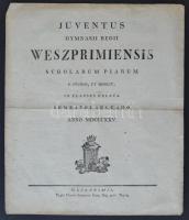 1825 A veszprémi piarista gimnázium második féléves értesítője