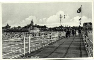 Swinoujscie, Swinemünde; Ostseebad, Seesteg / beach, pier, Third Reich flag