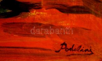 Podolin jelzéssel: Vitorlás a házaknál. Olaj, vászon, 32×42 cm