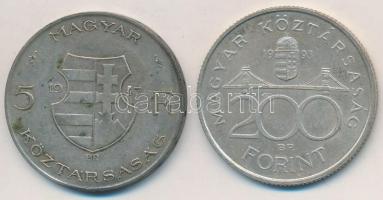 1947. 5Ft Ag "Kossuth" + 1993. 200Ft Ag "MNB" T:2,2-,3