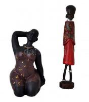 2 db fából készült, dekoratív afrikai szobor, m: 21,5 ill. 17,5 cm