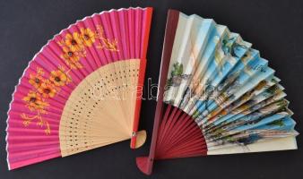 Vegyes kínai tétel: falikép, 2 pár evőpálcika, és 2db legyező