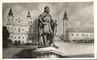 Nagyvárad, Oradea; Szent László szobor és templom / church and statue of Saint Ladislaus (fa)