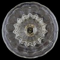 Formába öntött, buborékkal díszített üveg asztali kínáló, karcolásokkal. d: 25 cm, m: 17 cm