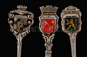 Ezüst  díszkanalak (Bayrenth, Heidelberg, Ubrus), Ag., nettó: 26gr., jelzett, 9-10,5cm / Silver spoo...