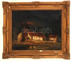 Jelzés nélkül: Éjszaka a tanyán. Olaj, vászon,, 40×50 cm