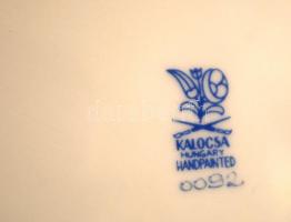 Kalocsai porcelán bonbonier, matricás, jelzett, hibátlan, d: 12,5 cm + Kalocsai porcelán hamutál, ma...