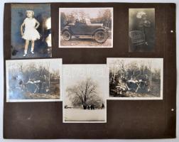 cca 1915-45 Öt darab, családi fotóalbumból való kartonlap, Vezér (Welsch) Károly hagyatékából. Rajta...