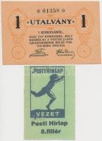 Budapest ~1920. 1K Pester Lloyd utalvány + 8f Pesti Hírlap T:I,I-