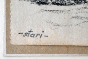 Sostarics Lajos (1896-1968): Óbuda, Szőlőkert utca, ceruza, papír, jelzett, kartonlapra ragasztva 14...