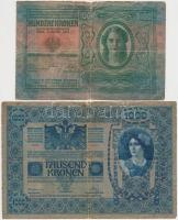 1902. 1000K + 1912. 100K mindkettő piros "MAGYARORSZÁG" körbélyegzővel és "Arad Várme...