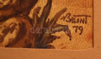 Bálint jelzéssel: Fák a tó parton. Akvarell- tus, papír,  21×9 cm