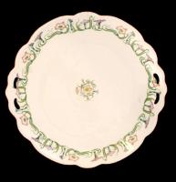 cca 1884-1909 Moritz Zdekauer szecessziós porcelán tál, áttört fülekkel, matricás, jelzett, lepattanással, kis kopásnyomokkal, d: 30 cm