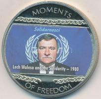 Libéria 2004. 10$ "Szabadság pillanatai - Lech Walesa és a Szolidaritás 1980" multicolor tanúsítvánnyal T:PP Liberia 2004. 10 Dollar "Moments of Freedom - Lech Walesa and the Solidarity 1980" multicolor, with certificate C:PP