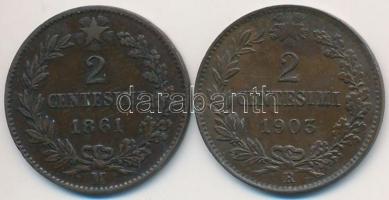 Olaszország 1861M 2c Cu + 1903R 2c Cu T:2,2- Italy 1861M 2 Centesimi Cu + 1903R 2 Centesimi Cu C:XF,VF