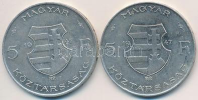 1947. 5Ft Ag "Kossuth" (2x) T:2-,3
