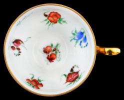 Virágmintás Barock porcelán csésze+alj, matricás, jelzett, kis kopásnyomokkal, d: 6,5 ill. 11 cm