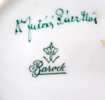 Virágmintás Barock porcelán csésze+alj, matricás, jelzett, kis kopásnyomokkal, d: 6,5 ill. 11 cm