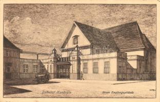 Kedzierzyn, Kandrzin; Bahnhof, Neues Empfangsgebaude / railway station, artist signed (EK)