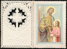 cca 1910 Búcsús emlék, kihajthatós, csipkézett és dombornyomott, 9x6cm