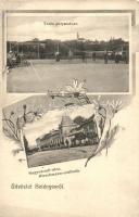 Belényes, Beius; Tenisz pályaudvar, Nagyváradi utca, Hirschmann szálloda; kiadja Wagner Vilmos fényképész / tennis court, street, hotel, floral (Rb)