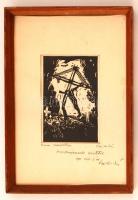 Váci András (1926- ): Haza temetőben. Linó, papír, jelzett, 15×10 cm