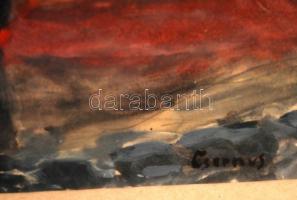 Csernus jelzéssel: Kuka az utcán. Tempera, papír, üvegezett keretben, 20×10 cm