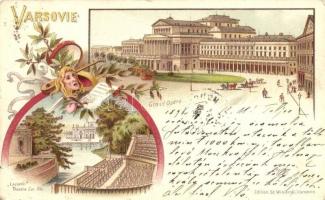 1898 Warszawa, Varsovie; Grand Opera, Lazienki Theatre sut lile / theatre, opera house, floral, litho (fa)